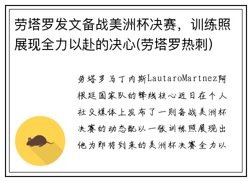 劳塔罗发文备战美洲杯决赛，训练照展现全力以赴的决心(劳塔罗热刺)